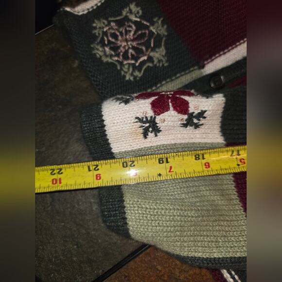 Vtg 90s Floral Hand Embroidered Knit Cardigan Sweater Womens Size XL Patchwork - Picture 5 of 8